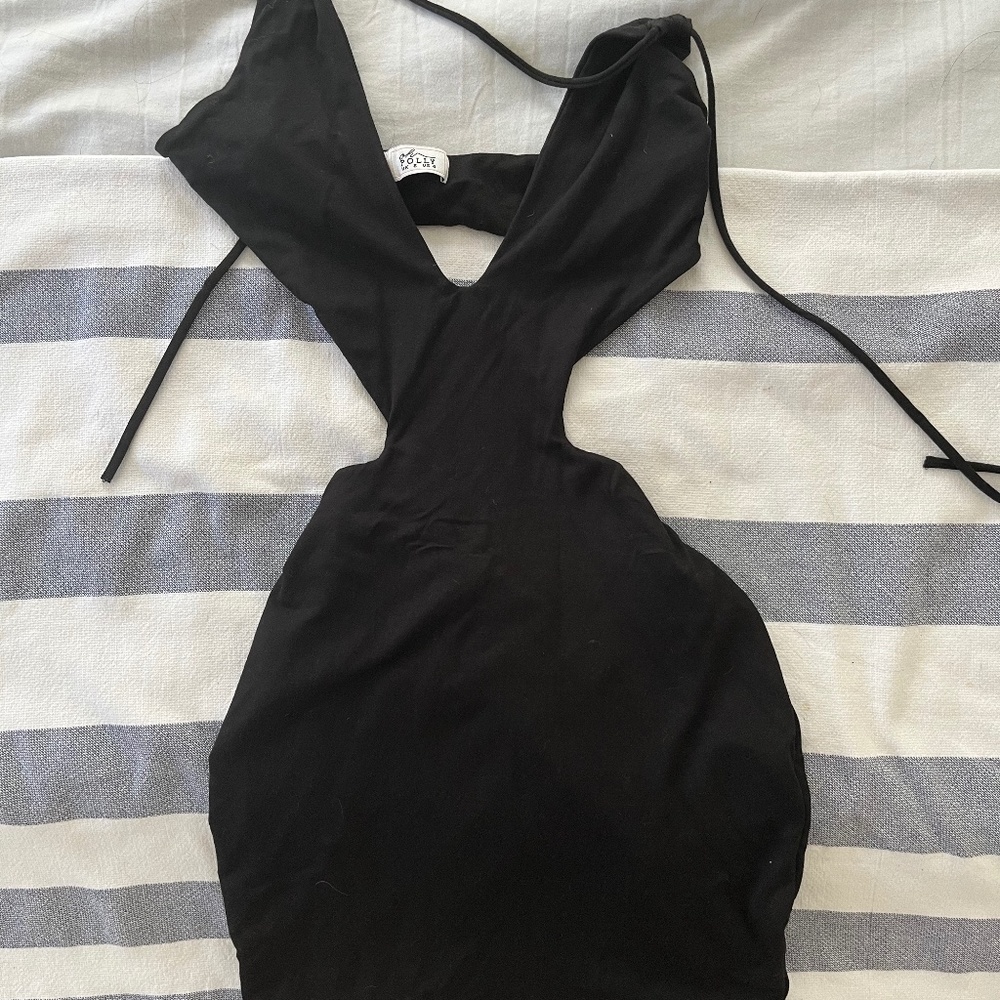 Oh Polly jersey cotton black mini dress
